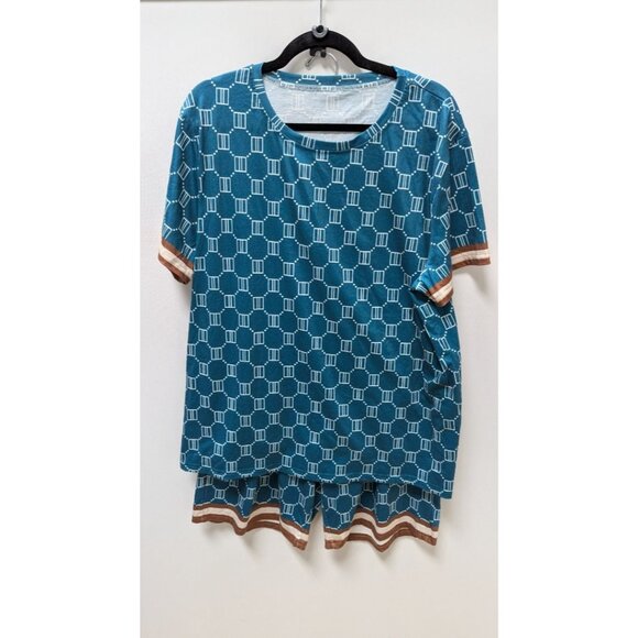 Blue/Brown Printed 2-Piece Sleepwear Set - Picture 1 of 4